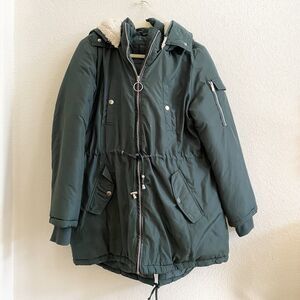 Steve Madden Womens Forest Green Faux Fur Lined‎ Hood Parka Coat Jacket Large